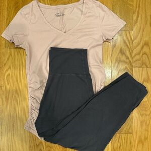 Pact organic cotton maternity split hem pants and short sleeve tee shirt